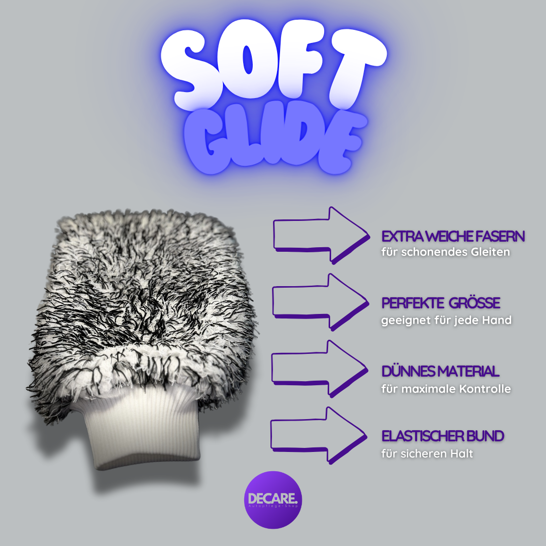 Decare SoftGlide Waschhandschuh mit Vorteilen wie perfekte Gleitfähigkeit, kratzfreies Waschen und ergonomisches Handling