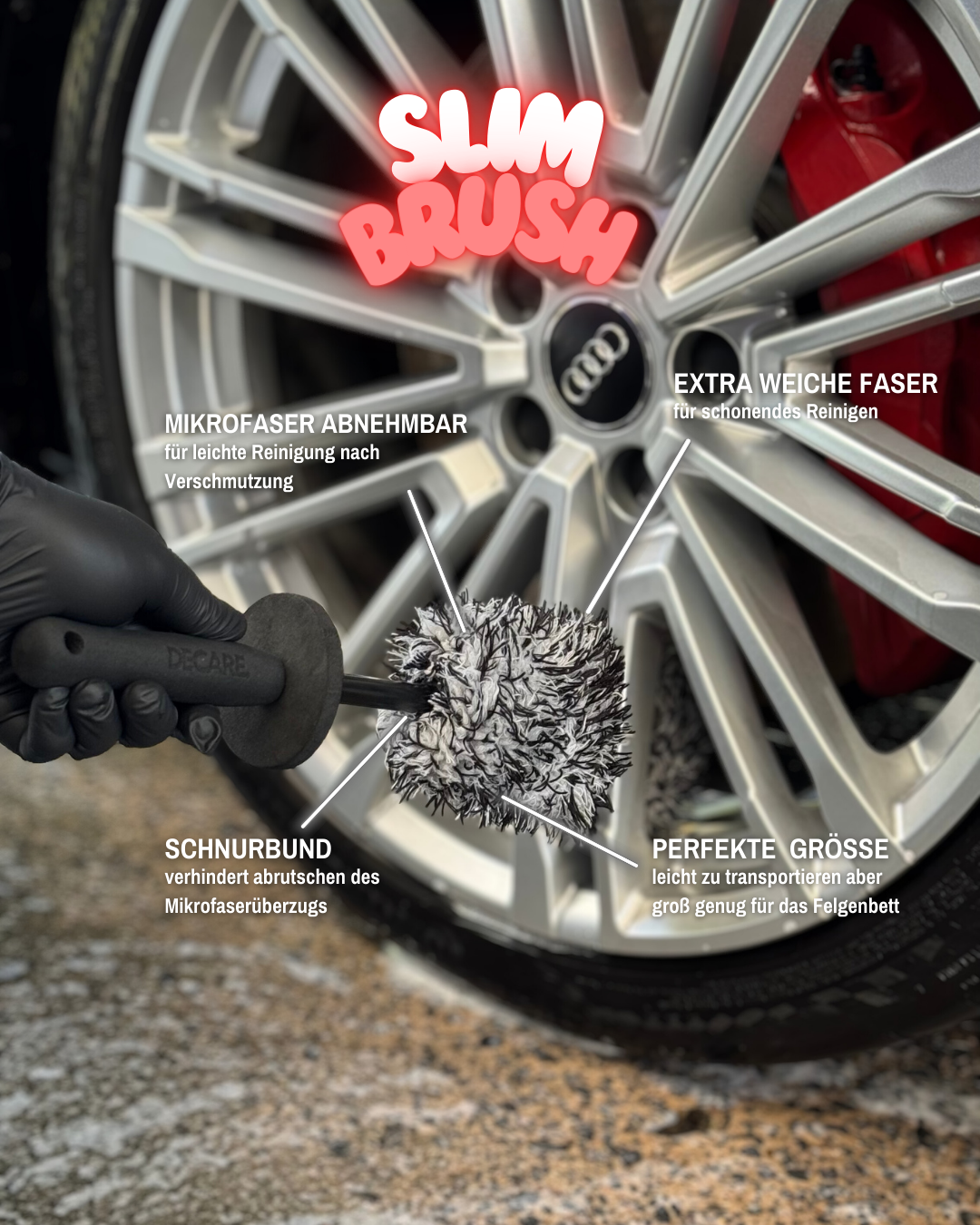 SlimBrush – Flache Mikrofaser-Felgenbürste - DECARE.